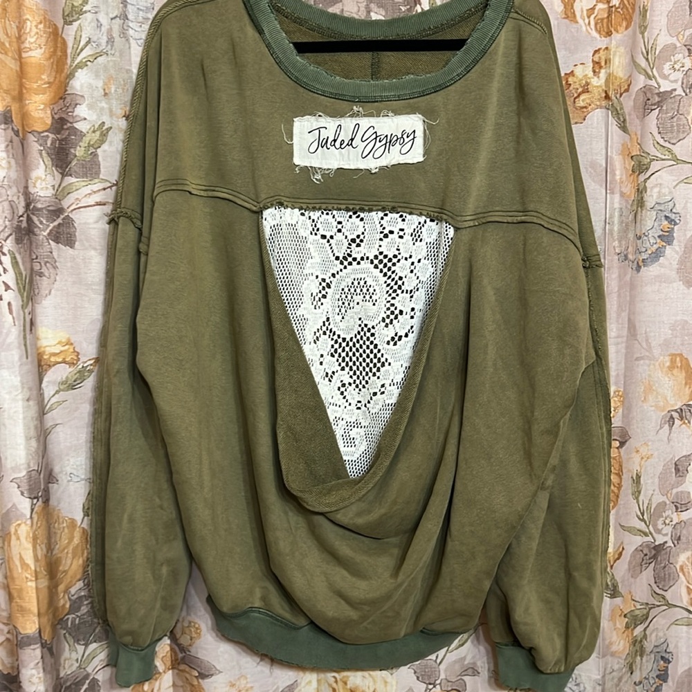 Jaded Gypsy Olive Green Lace Back sweatshirt